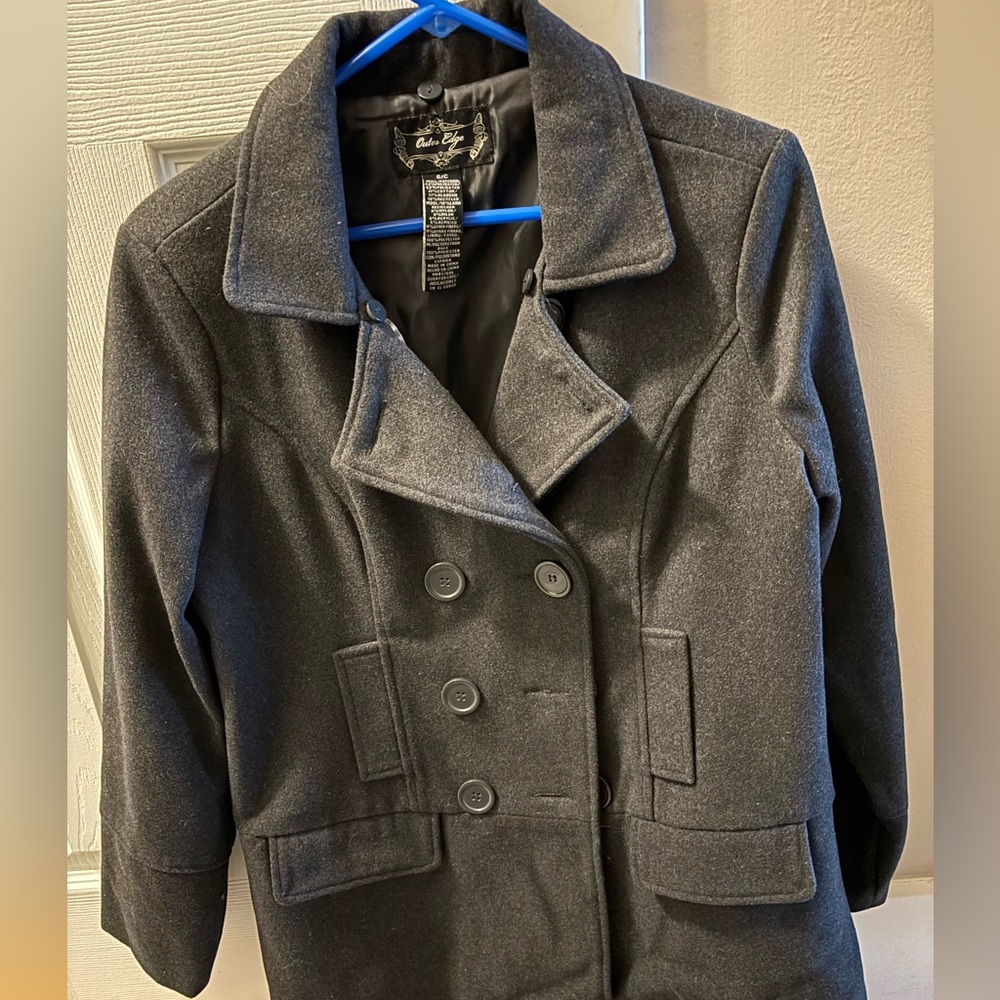 Dark grey pea coat by Outer Edge